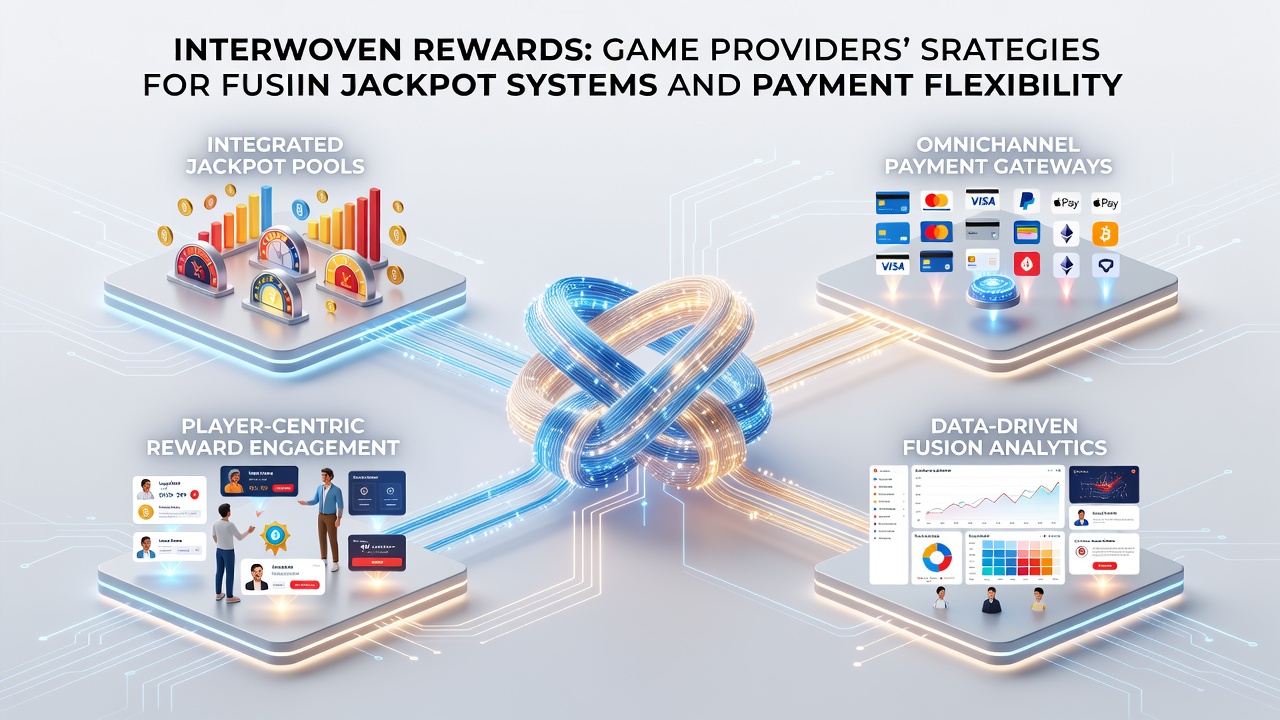 Illustration of interconnected jackpot pools and payment channels feeding into loyalty tiers