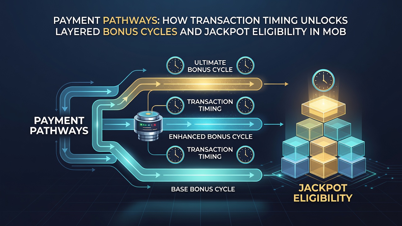 Diagram illustrating transaction timing flows between mobile deposits, bonus activation stages, and jackpot eligibility gates