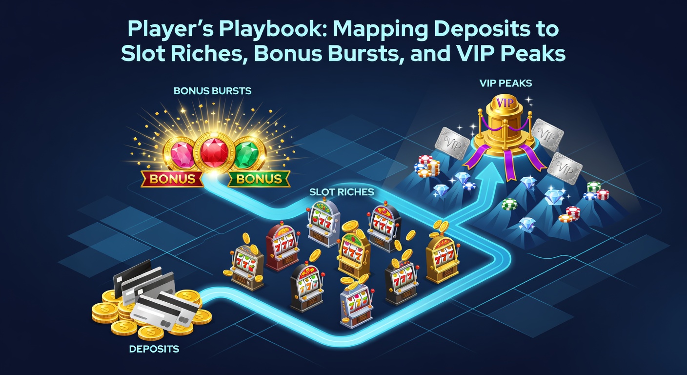 Golden slot jackpot exploding with coins raining down alongside charts mapping deposit growth to win multipliers and VIP badges